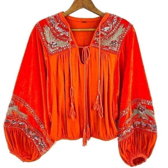 Free People Tops - FREE PEOPLE GYPSY BOHO BALLOON SLEEVE EMBELLISHED FESTIVAL TOP